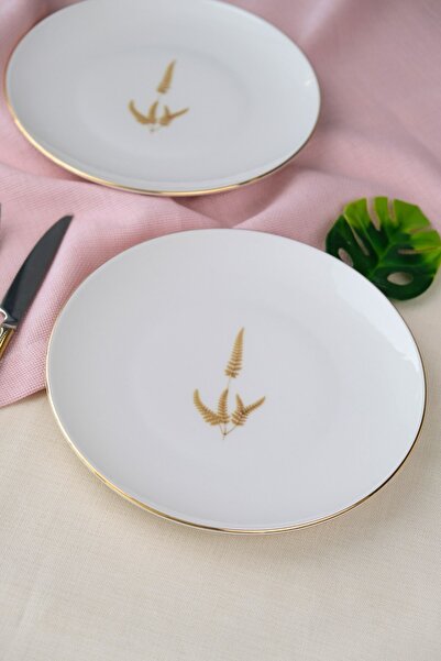 tabakevi Tabak Evi Porcelain Natura Marinum Gold Gilded Cake Plate 20.50cm 2 Pcs