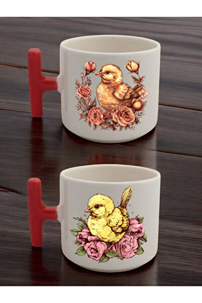 lili hediyelik Rose Chick Printed Set of 2 Latte Cups Ceramic Mug - Ceramic T...
