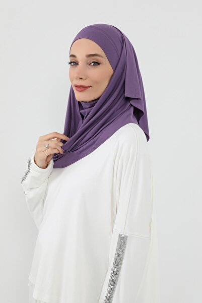 Aisha's Design Neck-Covering Veil Feature Combed Cotton Boned Shawl, Ps-58, Purple 2