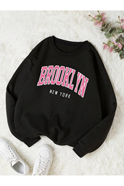 YUVEST Blackrock Unisex supradimensionat BROOKLYN cu imprimeu guler rotund Bl...