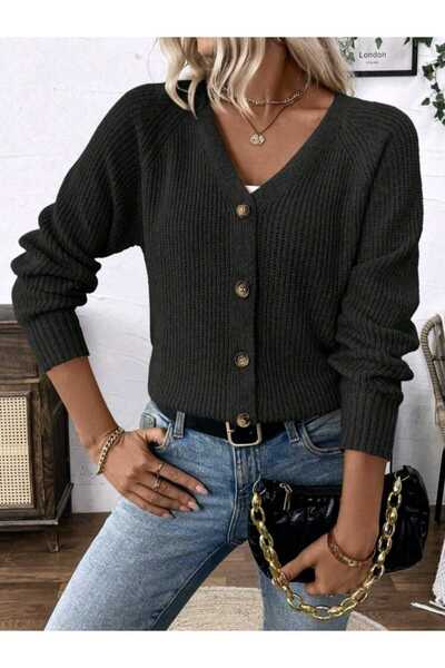 EKİN DEMİR Basic V-Neck Buttoned Knitwear Cardigan