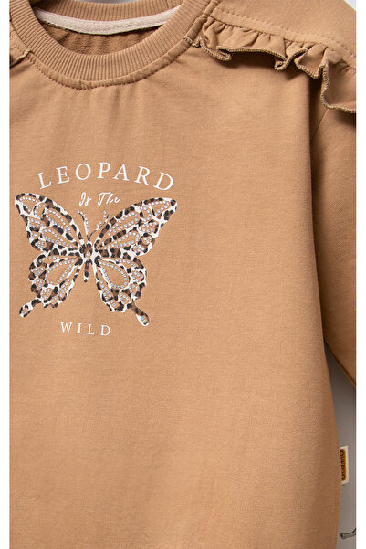 Overdo Girl's Leopard Patterned Skirt Stone Print Sweat Double Set