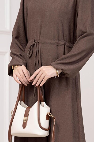 Sevitli Φόρεμα με τούνελ στη μέση και κορδόνια-Καφέ