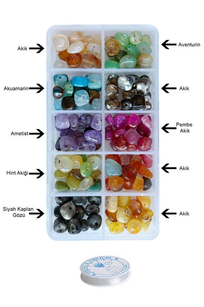 By MO Accessories 10'lu Mini Kutuda Amorf Kesim 10 Çeşit Doğal Taş Boncukla T...