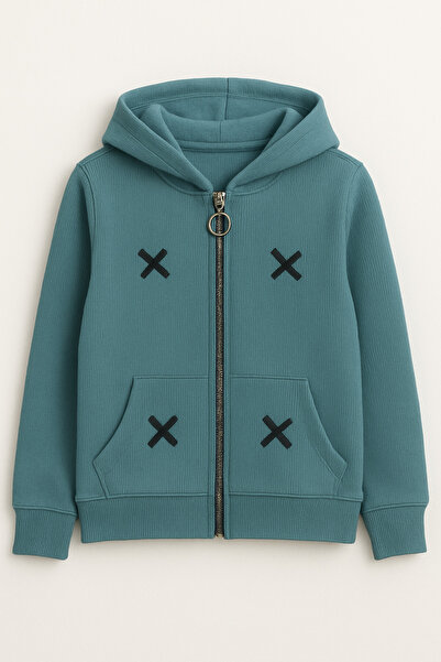 Yalçınoğlu Kids Детска суитшърт с качулка и цип, с панделка, мека и удобна, за училище, детска градина