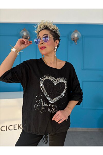 Butik Ayseba Italian Lace Heart Detailed Linen Blouse
