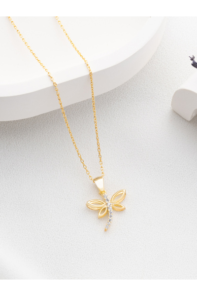 Two Arts Jewelry Kuyruğu Taşlı Yusufçuk Kolyesi | 925 Ayar Gümüş / 14K Altın Kaplama / Bronz Seçenekli