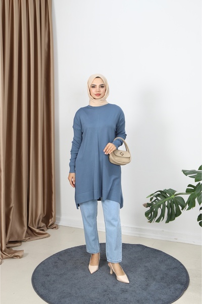 NİSUM MODA Ribbed Mercerized Tunic with Sleeves