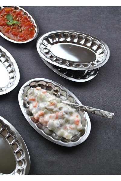 Qualitev 6-Piece Steel Sectional Small Boat Plate Sectional Boat Plate Mini Appetizer Breakfast Presentation Bowl 18X11 cm
