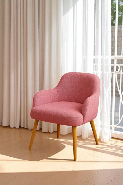 WoodyMaison Morina Peluş Kumaş Sırtlı Puf Sandalye – Ahşap Ayaklı, Makyaj Mas...