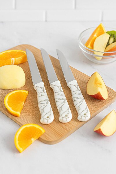 EWs 3’lü Paslanmaz Çelik Mermer Desenli Meyve Bıçak Seti