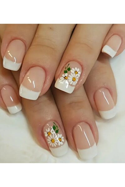 chibi 24'lü Papatya Detaylı French Takma El Protez Tırnak Seti - Jel Sticker ...