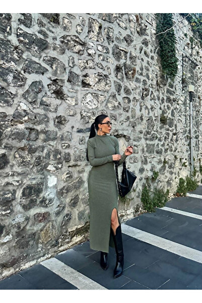 Zerenyus Slit Thick Wrap Long Dress Green