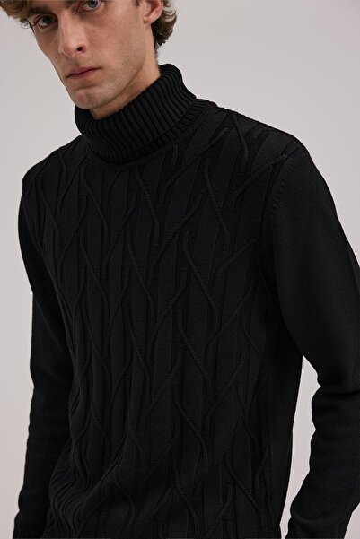 Jakamen Μαύρο πλεκτό πλεκτό ρούχο με λεπτή εφαρμογή με μοτίβο