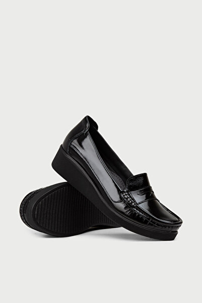 Deery Women's Genuine Leather Black Wedge Heel Shoes