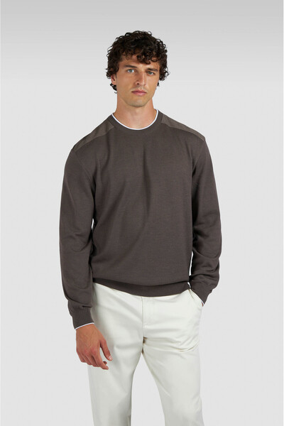 PAUL&SHARK سترة رجالية محبوكة من الصوف بياقة مستديرة