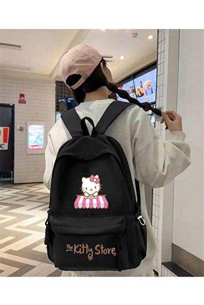 DEEFWEAR Black the Kitty Store Printed Course, Tutoring, Study School Backpack