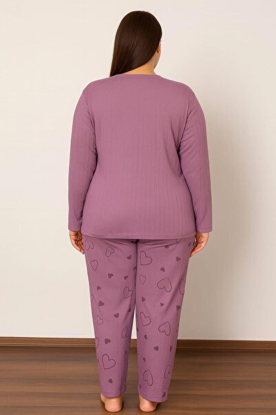 Pemilo Women's 05141 Large Size 100% Cotton Interlock Pajama Set Purple