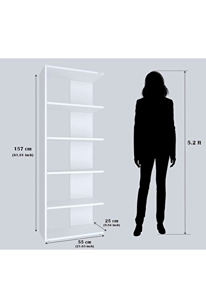 Modern home 5-Shelf White Bookcase – Wooden Storage & Display Unit for Living Room and Office