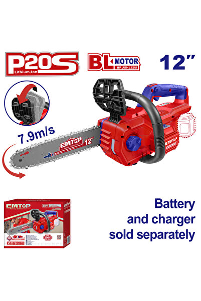 EMTOP Drujbă/Ferăstrău cu lanț fără baterie și încărcător, motor fără perii, ...