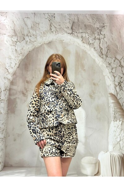Pulli Collection Suede Leopard Print Shorts & Jacket Set