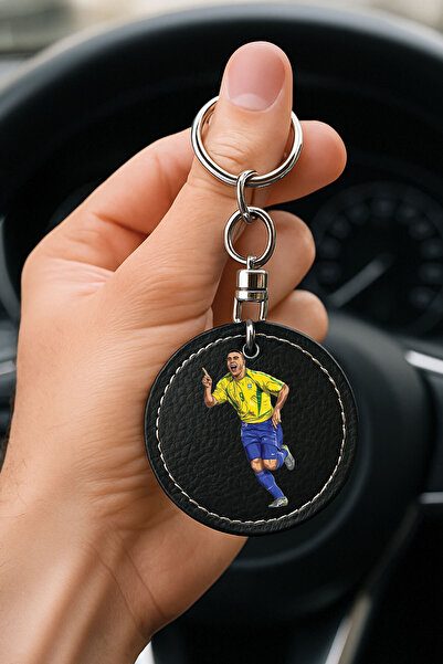 Cekuonline Patterned Leather Handmade Stitched Black Keychain for Auto Vehicl...