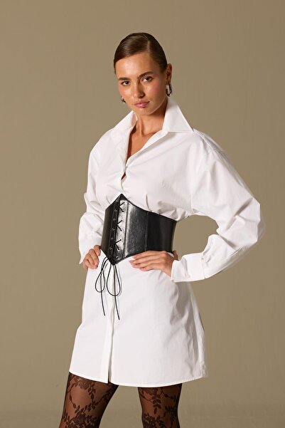 NOK İSTANBUL Power Contrast Mini Shirt Dress White