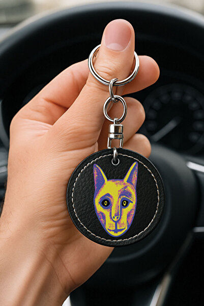 Cekuonline Patterned Leather Handmade Stitched Black Keychain for Auto Vehicl...