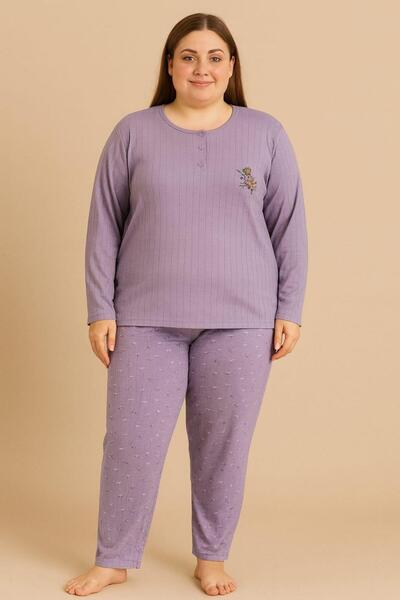 Pemilo Women's 05113 Large Size 100% Cotton Interlock Pajama Set Purple