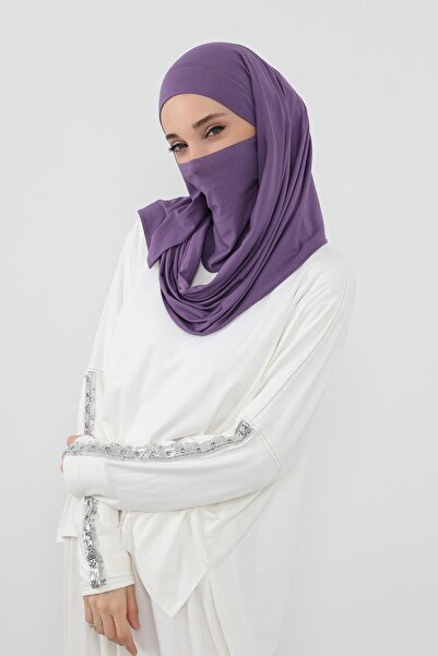 Aisha's Design Neck-Covering Veil Feature Combed Cotton Boned Shawl, Ps-58, Purple 2