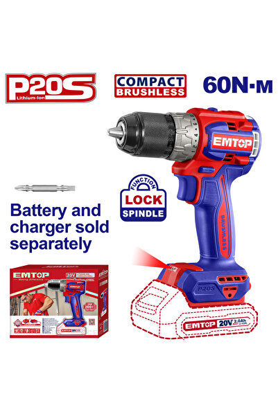 EMTOP Mașină de găurit și șurubelniță fără încărcător și baterie, motor fără ...