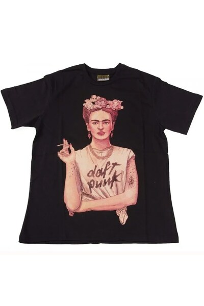 Genel Markalar Daft Punk Frida Kahlo Tişört Siyah