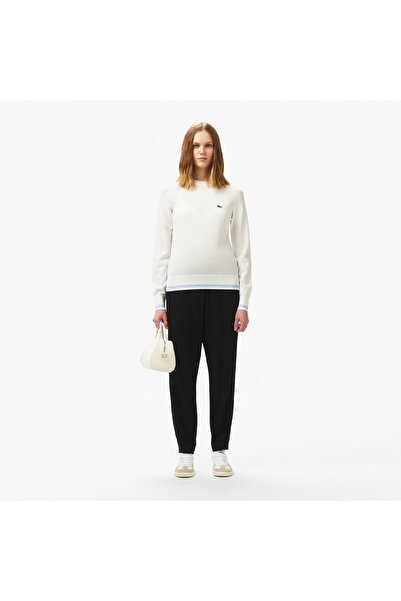Lacoste Kadın Regular Fit Bisiklet Yaka Beyaz Triko