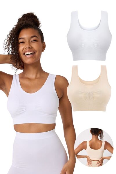 FOREVER MORE Σετ 2 γυναικείων μπουστάκια χωρίς ραφή με χοντρά λουράκια και ελαστικά επιθέματα