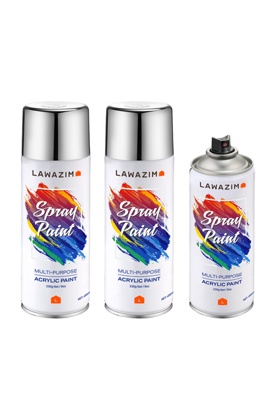 Lawazim Spray Paint Set of 3 Chrome 318 - Quick Dry Metallic Silver Multi-Surface Finish