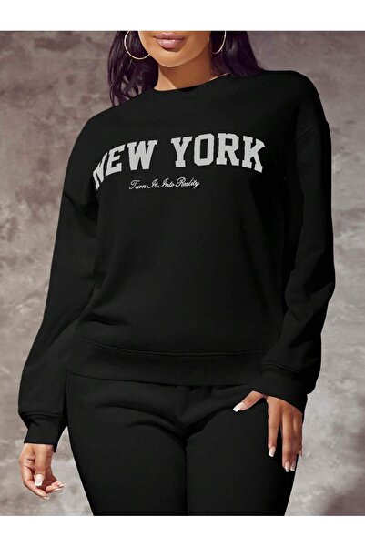 YUVEST Blackrock unisex supradimensionat NEW YORK cu imprimeu guler rotund Bl...