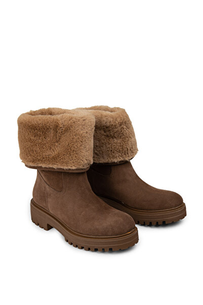 Deery Women's Genuine Suede Mink Colored Fur Boots