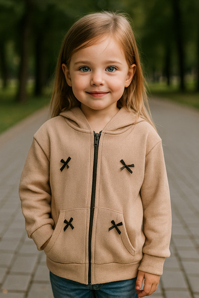 Yalçınoğlu Kids Φούτερ με κουκούλα και φερμουάρ για κορίτσια I Λεπτομέρεια με φιόγκο I Σχολείο, Νηπιαγωγείο I