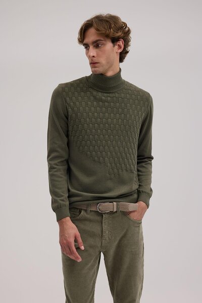Jakamen Khaki Slim Fit Full Turtleneck Men's Knitwear