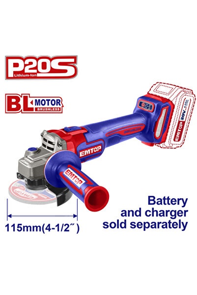 EMTOP Polizor unghiular fără baterie și încărcător, motor fără perii, 115 mm ...