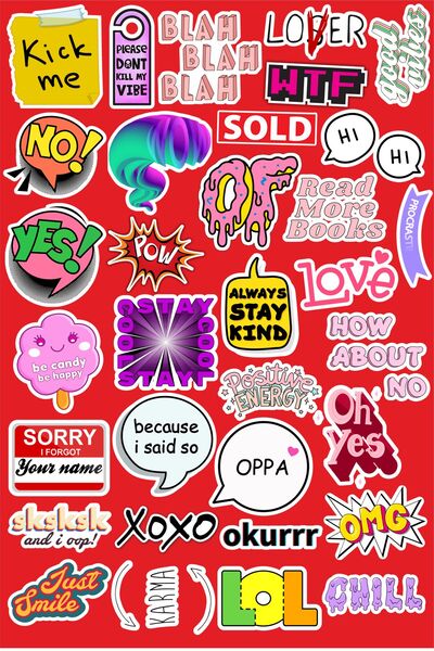 Hediyeni Al مجموعة ملصقات التعبيرات المرحة من السلسلة 3 |   ملصق لابتوب، دفتر ملاحظات، تابلت، هاتف، دفتر، بوليت