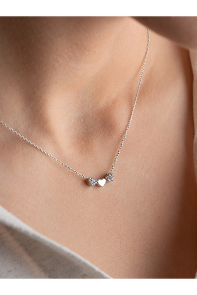 Two Arts Jewelry Üç Kalp Kolye | 925 Ayar Gümüş / 14K Altın Kaplama / Bronz Seçenekli