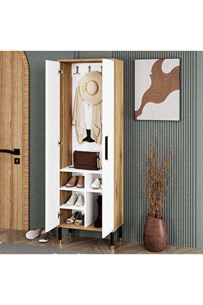 Kalender Dekor Demet-1 Ayaklı Aynalı Ayakkabılık Portmanto Vestiyer