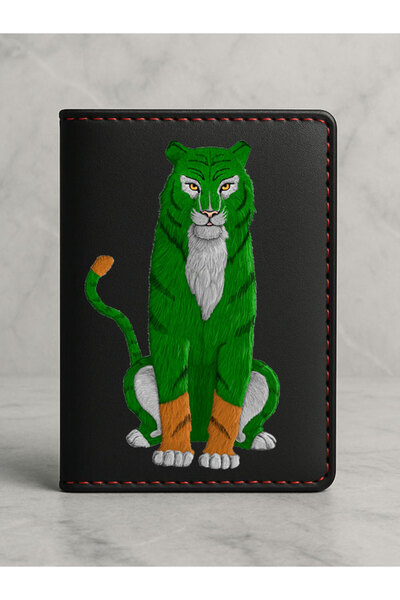 Cekuonline حافظة رخصة القيادة من الجلد الأسود من فينليكس مع حجرة للبطاقات مطبوعة عليها حافظة رخصة القيادة من سيلتيك تايجر