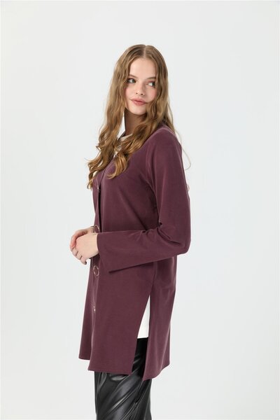 Esswaap Halka Çıtçıtlı Hırka Bordo