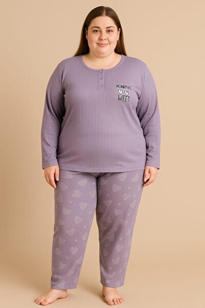 Pemilo Women's 05114 plus size 100% cotton interlock pajama set - purple