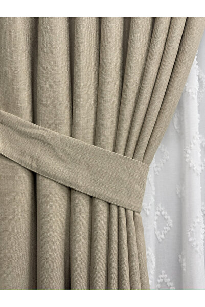 perkoz Keten Fon Perde Bej Fon Pilesiz