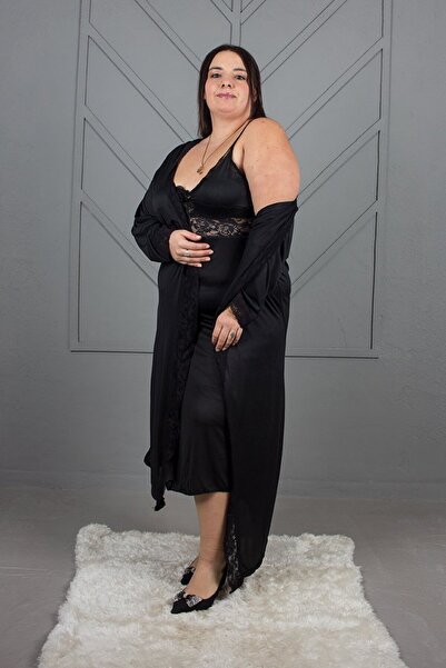 Truva XXL Black's Nobility Plus Size Nightgown and Robe Set