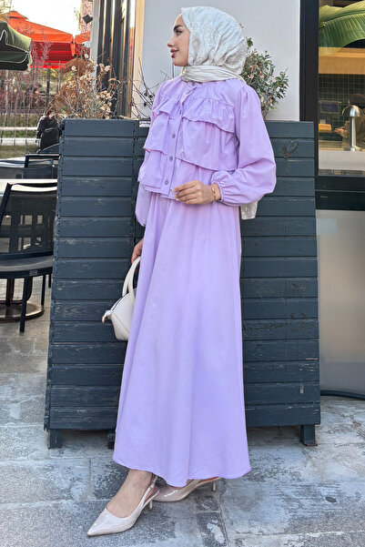 Tesettür Diyarı Kadın Fırfırlı Gömlekli Alt- Üst Mevce Tesettür Takım