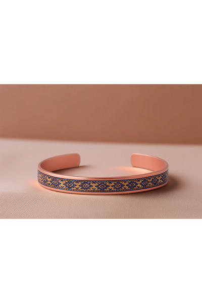 OSMANLI GÜMÜŞ Women's Copper Bracelet Ring Set - Anna Model Special Edition Metal Box and Quartz Stone